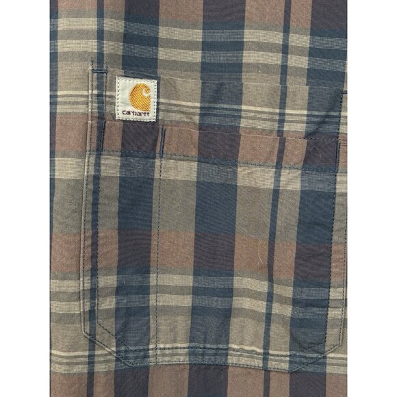 Carhartt Mens XL Relaxed Fit Gray Plaid Long Sleeve Button Down Work Shirt - Picture 4 of 14